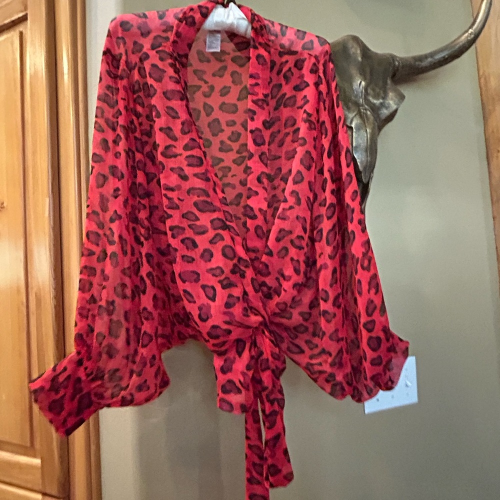 Topshop Red Animal Print Blouse